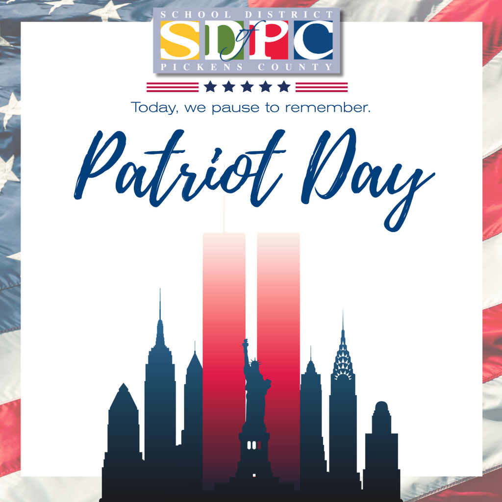 SDPC Patriot Day graphic honoring September 11, featuring the words “Today, we pause to remember” above a patriotic New York City skyline with the Twin Towers and Statue of Liberty.