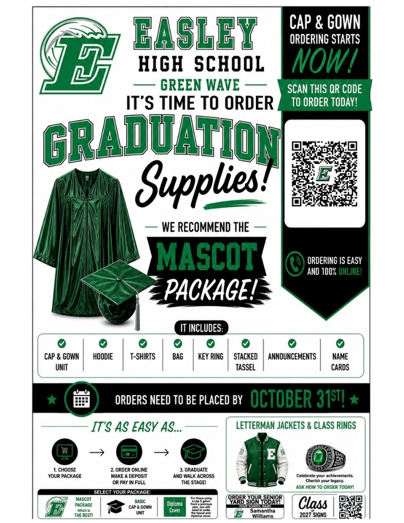 Graduation supplies need to be ordered by October 31