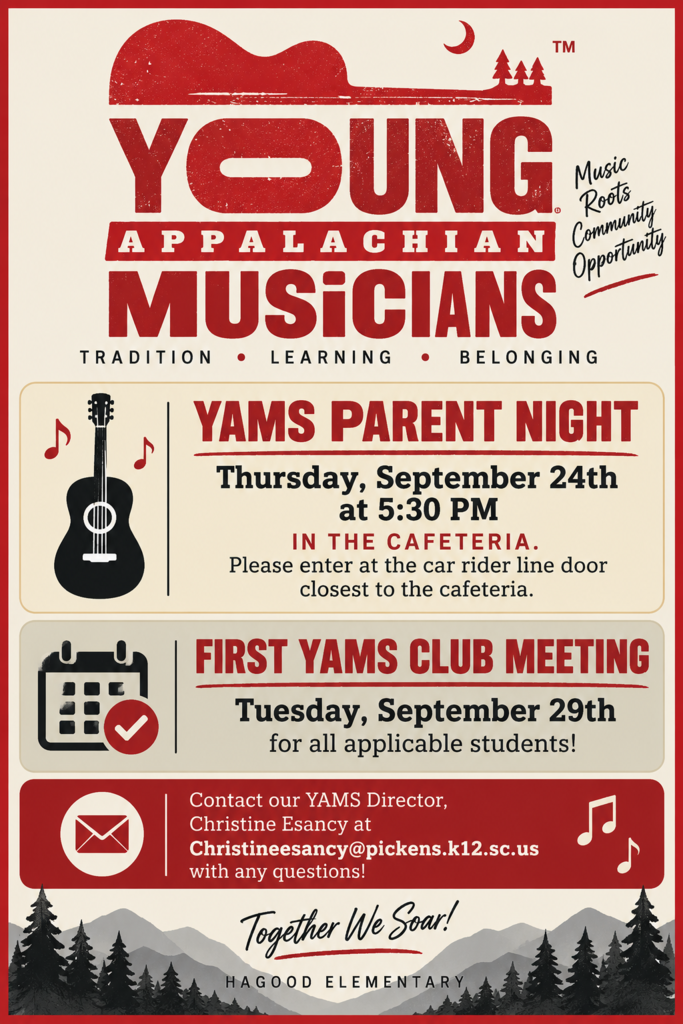 YAMS Parent Night and first club meeting dates at Hagood Elementary.