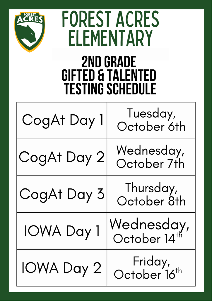 2nd Grade Gifted and Talented Testing Schedule