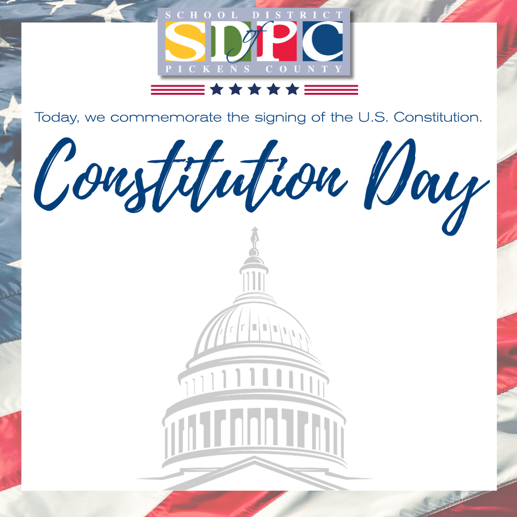 SDPC Constitution Day graphic commemorating the signing of the U.S. Constitution, featuring the SDPC logo, patriotic stars and stripes, and an illustration of the U.S. Capitol.