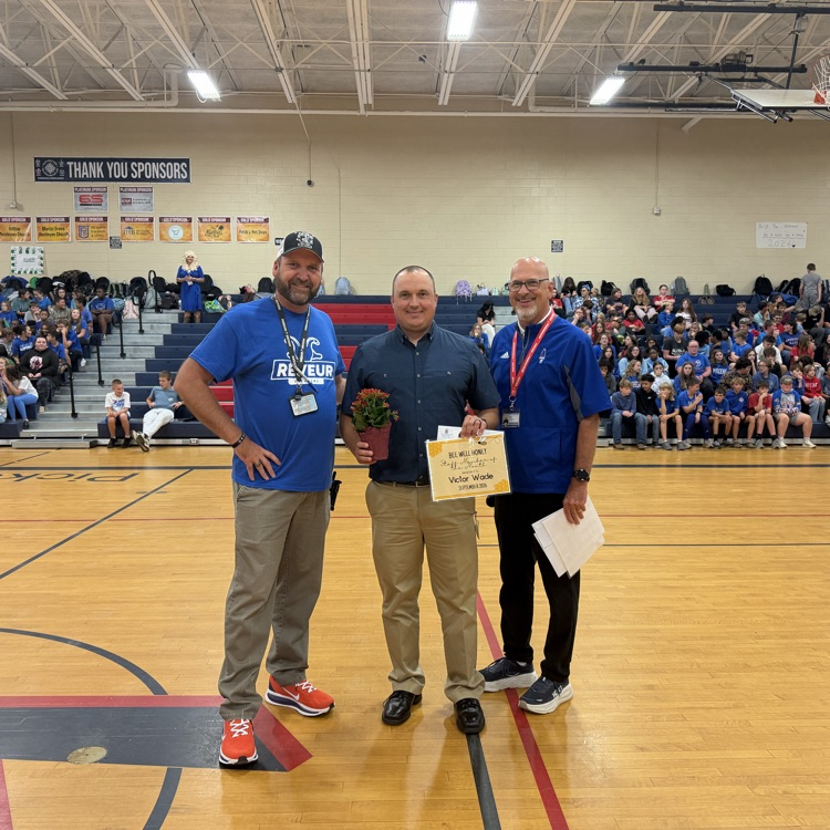 picture of Dr. King and Coach Morris with Mr. Wade, Staff Member of the Month