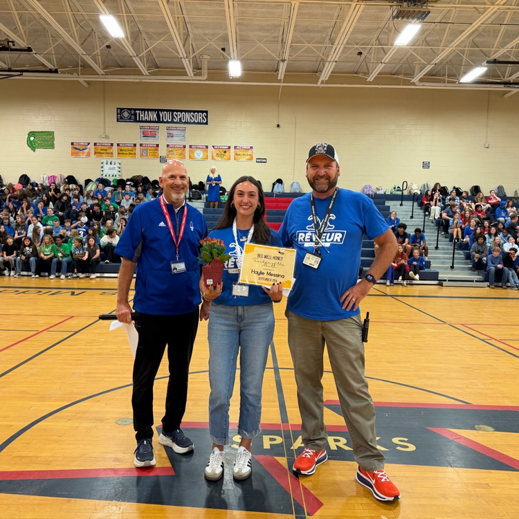 picture of Dr. King and Coach Morris with Ms. Messina, our Teacher of the Month