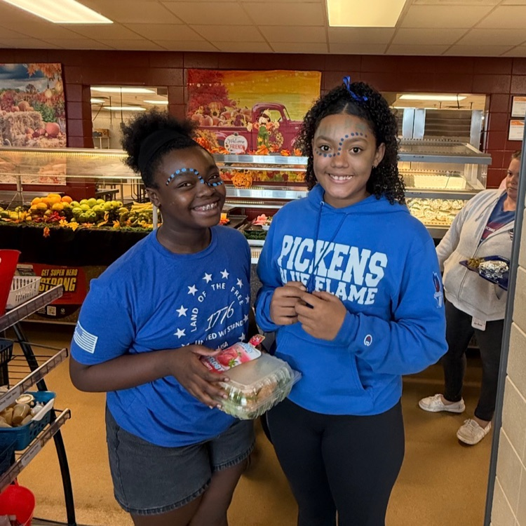 picture of students wearing blue for our blue out