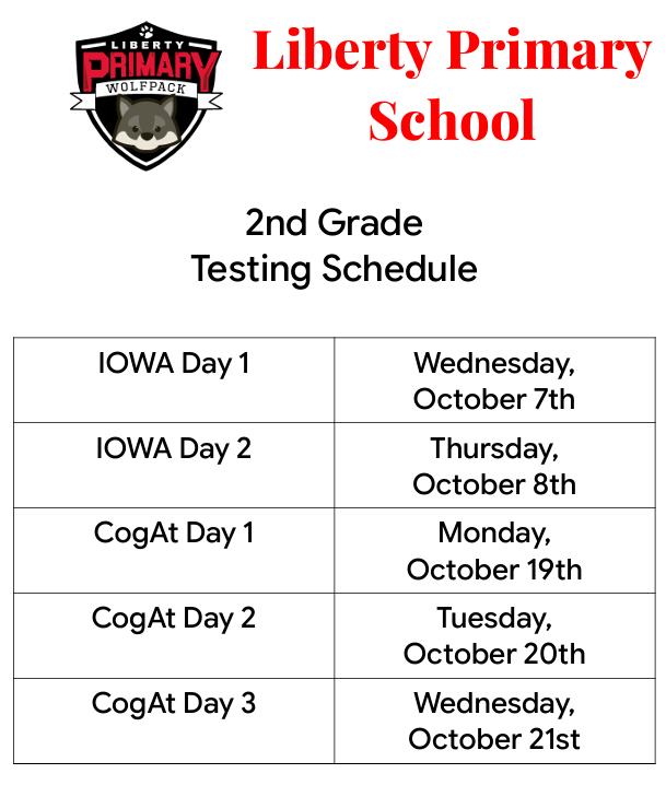 2nd Grade Testing Schedule