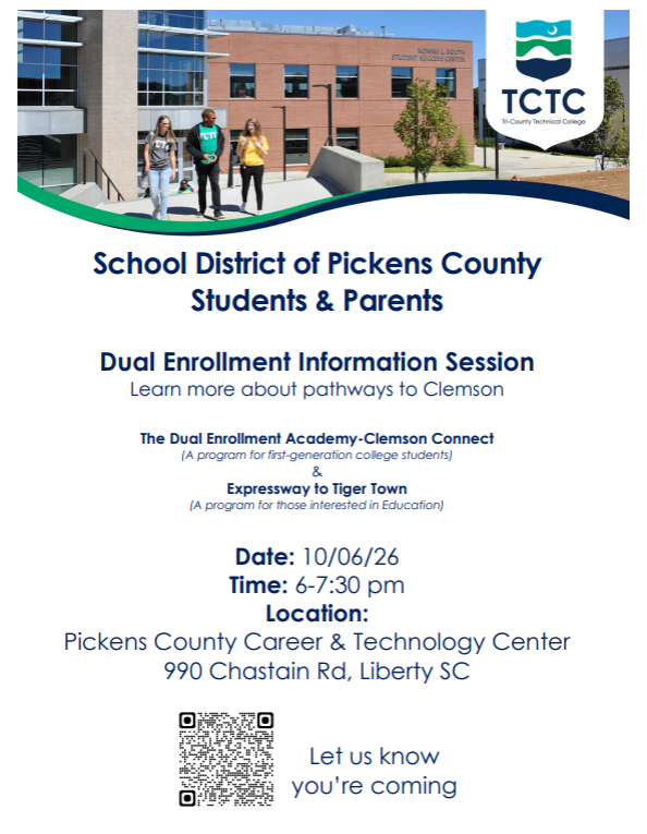 Dual Enrollment Information Session on October 6th, 6-7:30pm at PCCTC