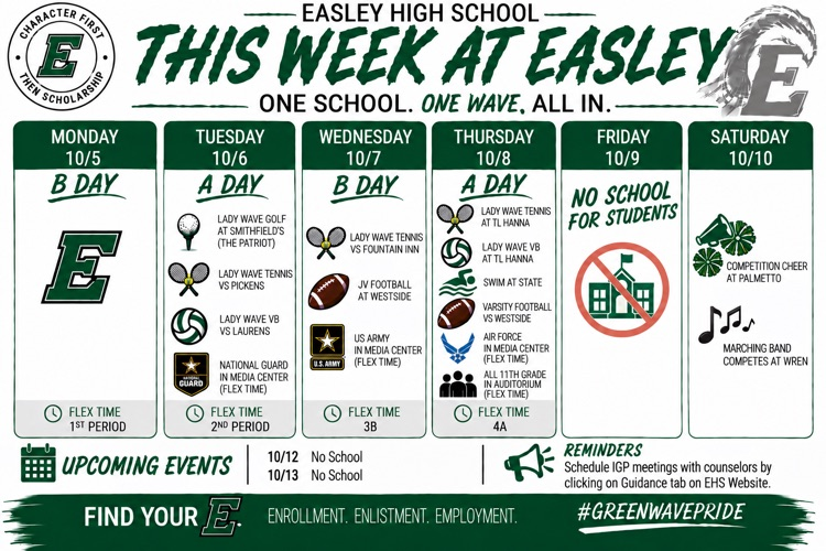 🗓️ This Week at Easley | 10/5- 10/10 🗓️