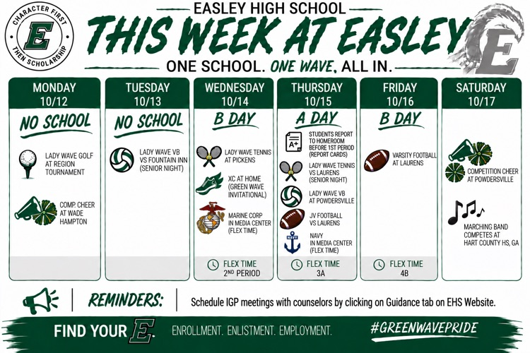 🗓️ This Week at Easley | 10/12-10/17 🗓️