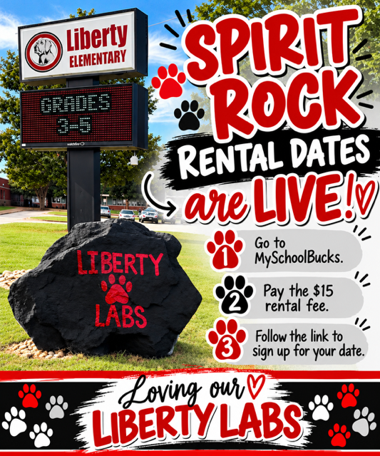 LES Spirit Rock Rental Dates are Live; Go to MySchoolBucks, pay the $15 rental fee, Use the Sign-up Genius link to sign up for your date