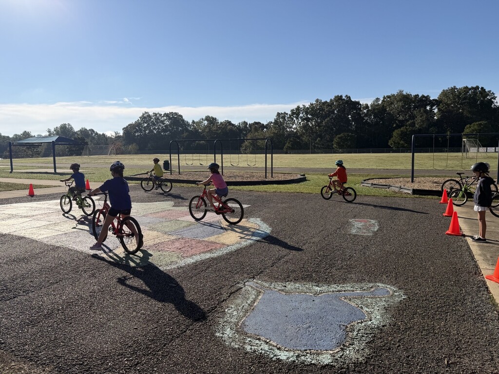 Fourth grade students riding bikes during PE. Prisma Health bike program at Clemson Elementary