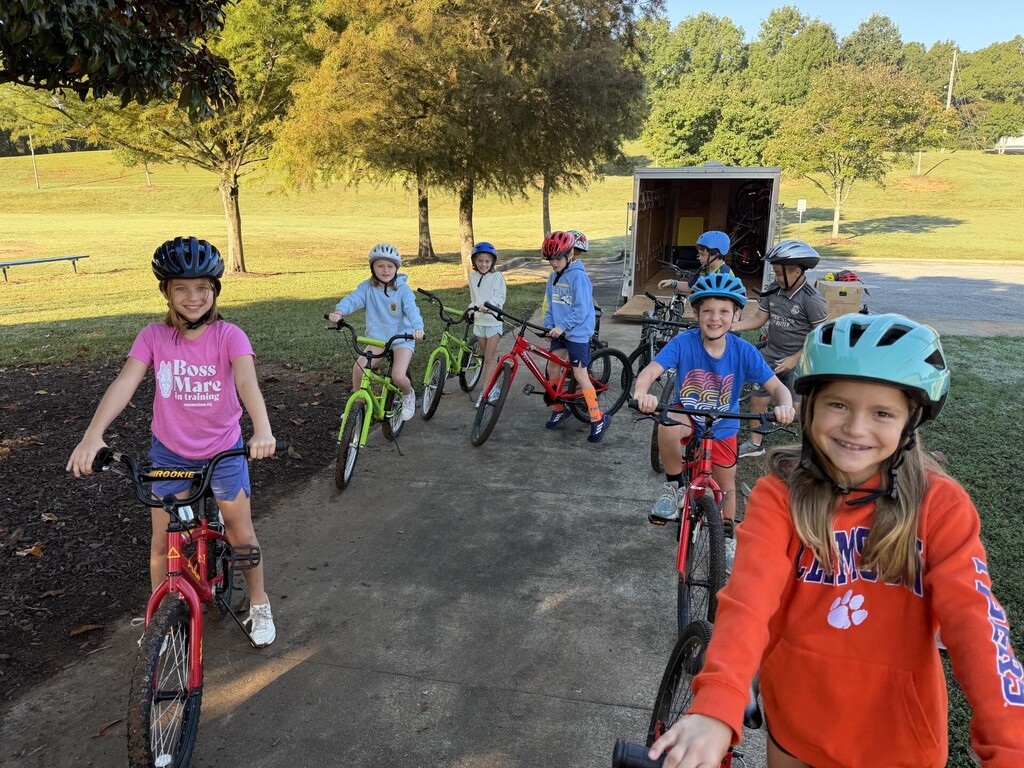 Fourth grade students on their bikes.