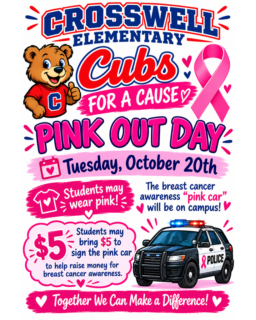 Crosswell Cubs for a Cause will host the Pink Police Car on Tuesday October 20th