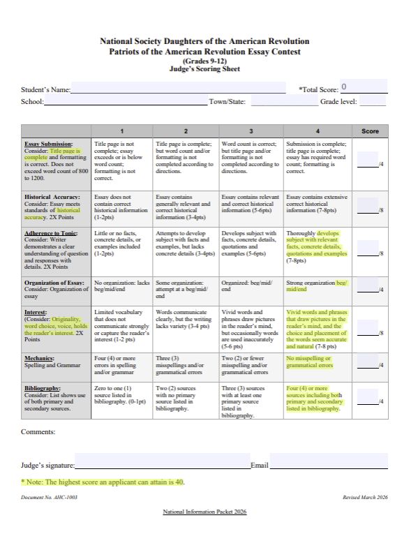 DAR Scoring Rubric