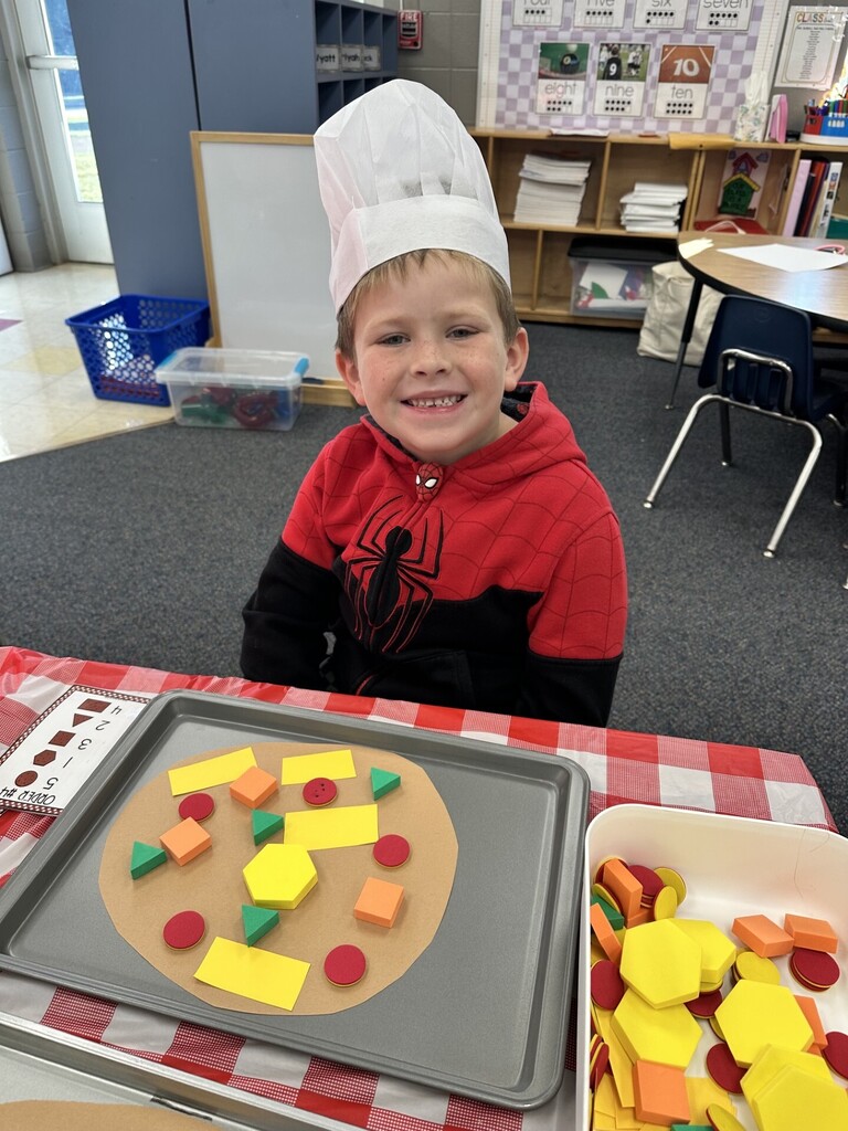 Student sharing his shape pizza