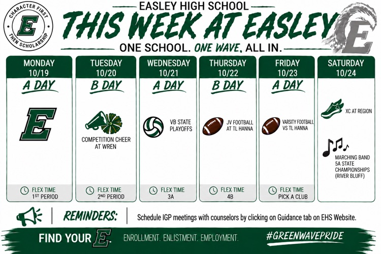 🗓️ This Week at Easley | 10/19-10/24 🗓️ 