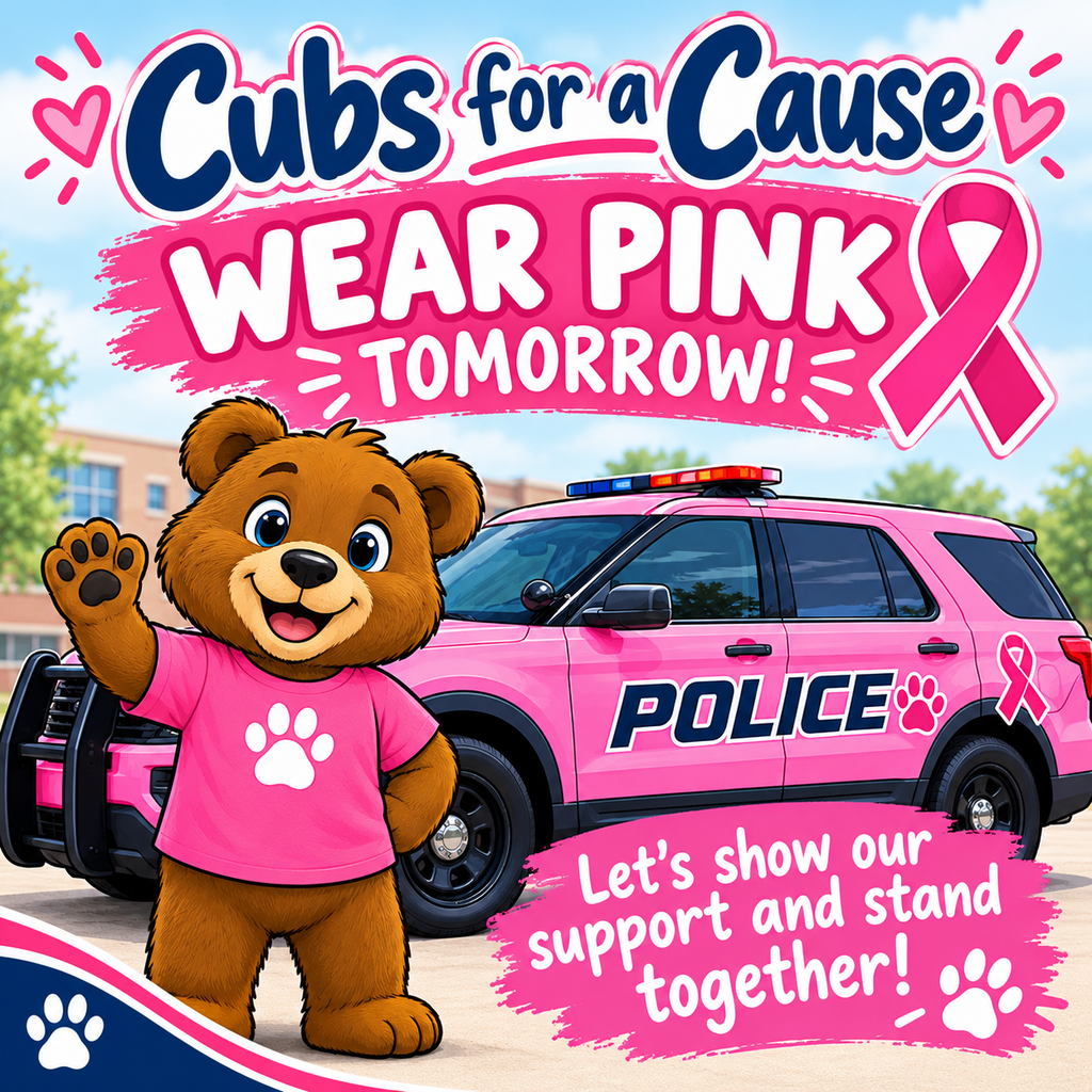 💗🐻 CUBS FOR A CAUSE! 🐻💗  Let’s turn Crosswell PINK tomorrow! 🎀 Wear your pink to show your support and help us stand together for a great cause.  💗 Pink shirts, big hearts, one caring cub community!