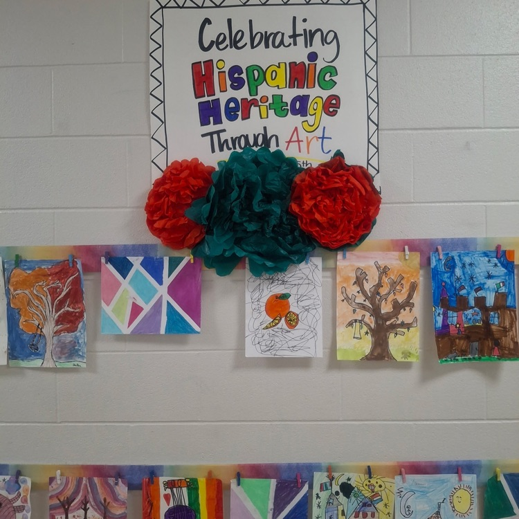 student art work display inspired by Hispanic artists.