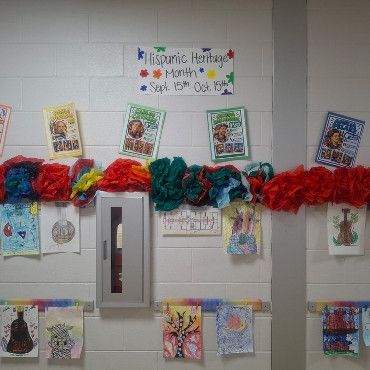 student art work display inspired by Hispanic artists.