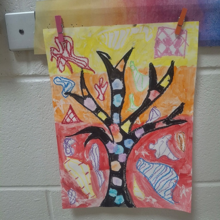 student art work display inspired by Hispanic artists.