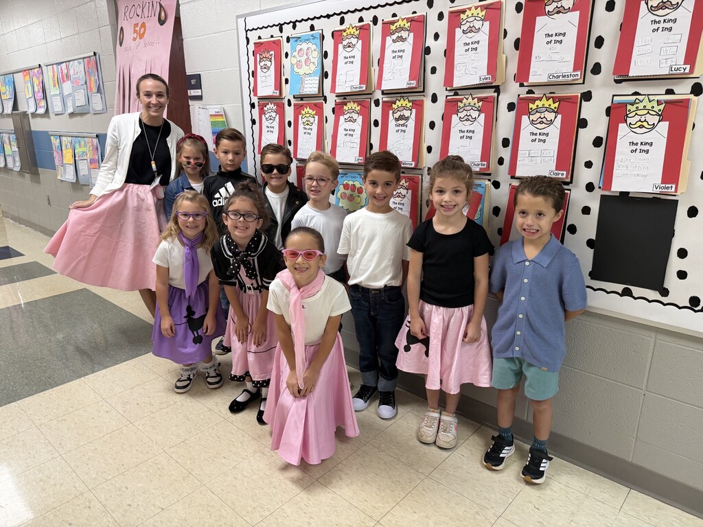 Mrs. Estes's class is dressed 50s style to participate in the 50th day of school activities.
