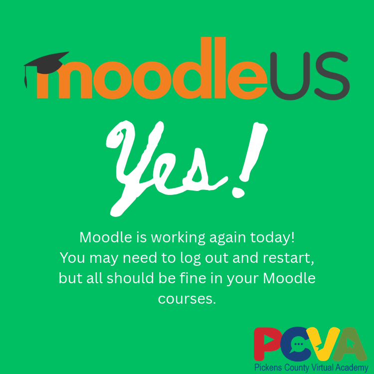 Moodle is working. PCVA courses are all online. Restart if needed,
