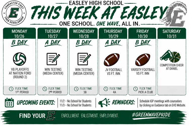 🗓️ This Week at Easley | 10/26-10/31 🗓️ 
