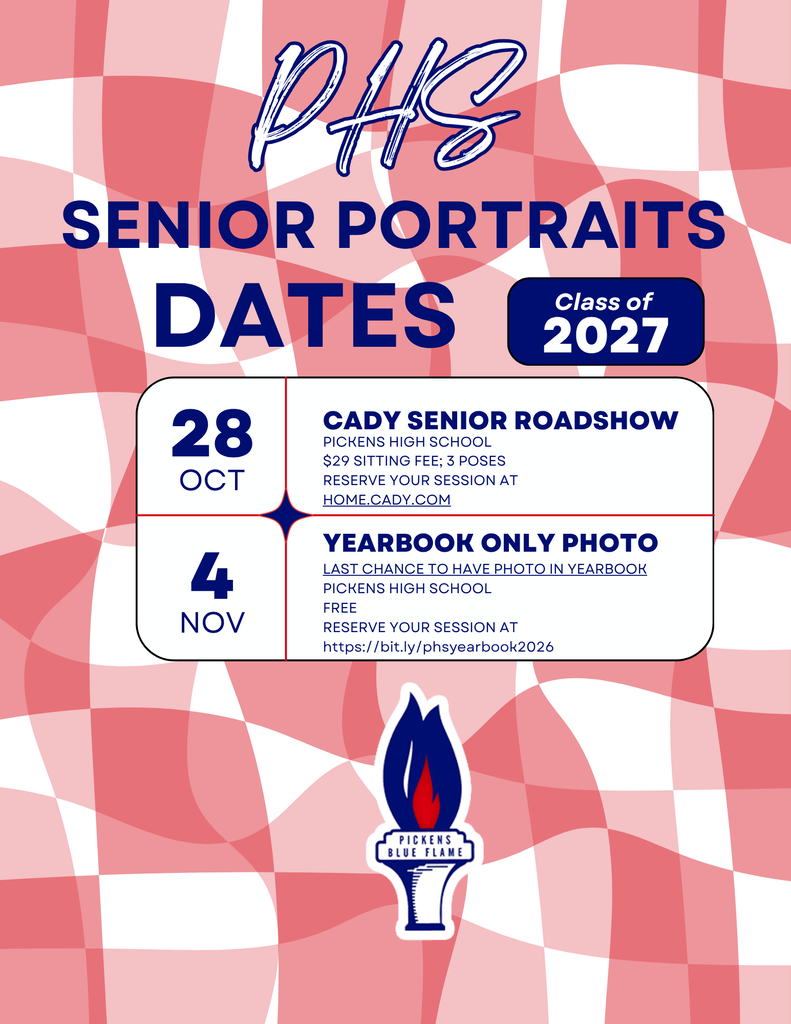 Senior Portrait Dates: Oct 28 Cady Senior Roadshow (reserve your session at home.cady.com). Nov 4th - yearbook only photo (reserve your session at https://bit.ly/phsyearbook2026