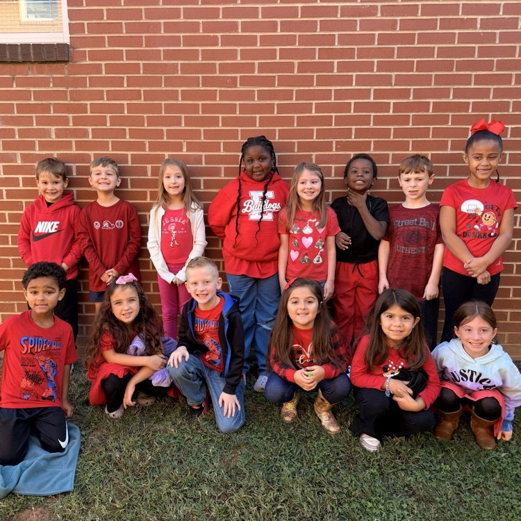 Ms. Anderson’s class is posing in all red for red ribbon week.