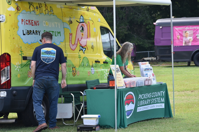 Image of the Pickens County Library System setting up for the Shark Signing Day event. 