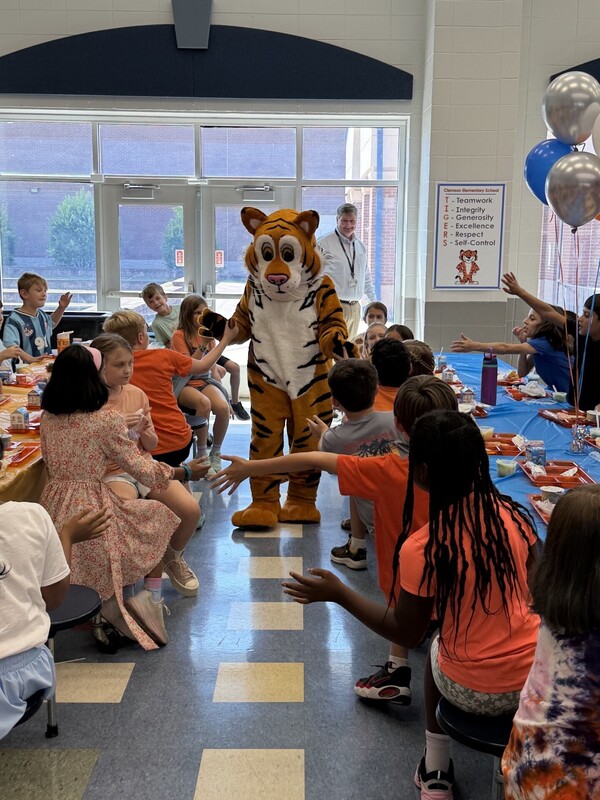 Stripes giving high fives at the birthday party