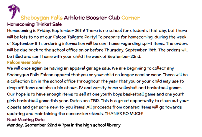 SF Athletic Booster Club Corner