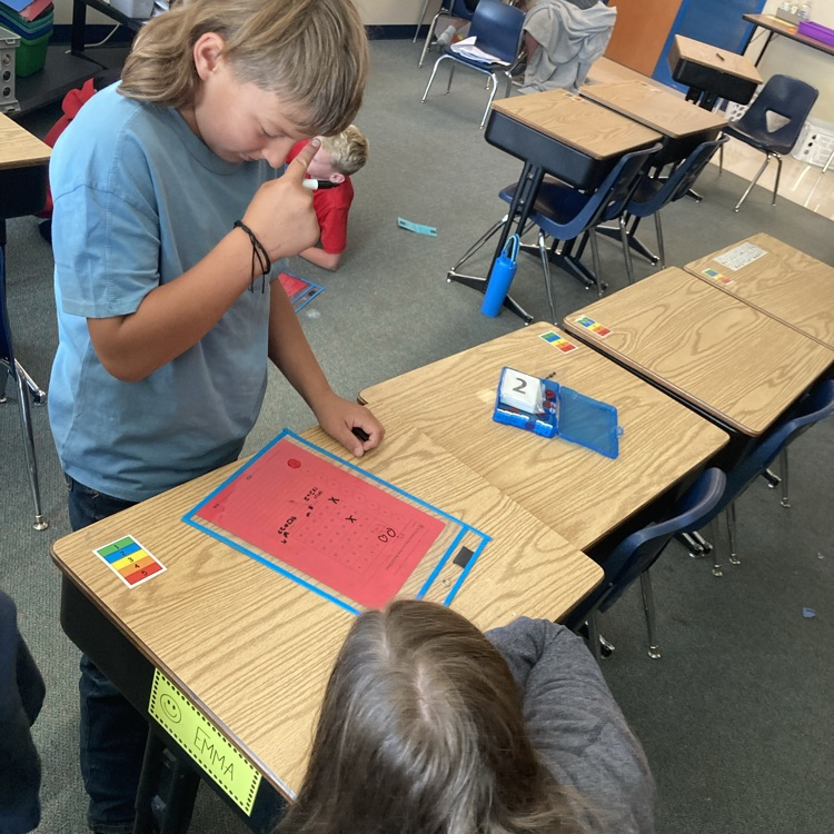 students playing a math game