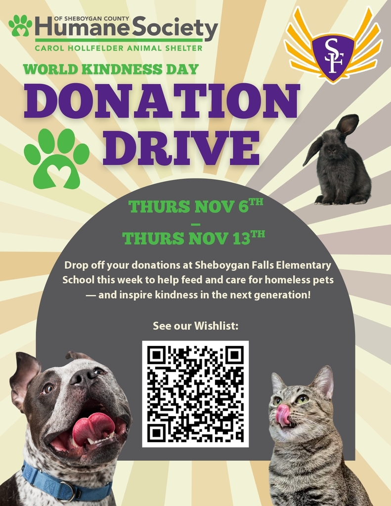 Humane Society Donation Drive! We are excited to partner with the Humane Society to give back in November and December! The drive at SFES goes through December 5th. Please help the animals if you can! 