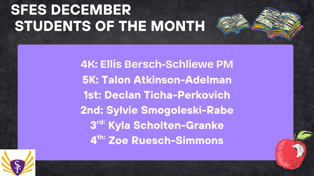 Congratulations to all of our December Students of the Month!! Great job Falcons!!