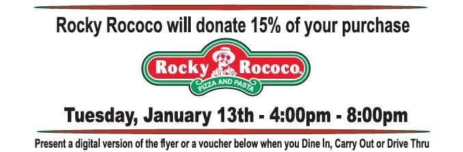 Enjoy a great meal and raise money for Sheboygan Falls Elementary School at the same time! Bring your family and friends to Rocky Rococo in Sheboygan on Tuesday, January 13 from 4pm-8pm. Rocky's has generously agreed to donate 15% of the total food purchased to Falcon Families of SFES. Please bring in one of the vouchers on the attached flyer. Please help spread the word. 