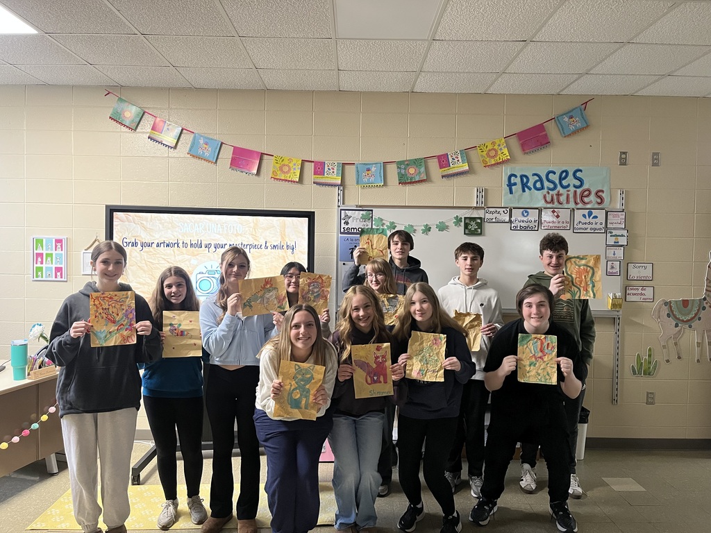 Spanish II Students with Art Work