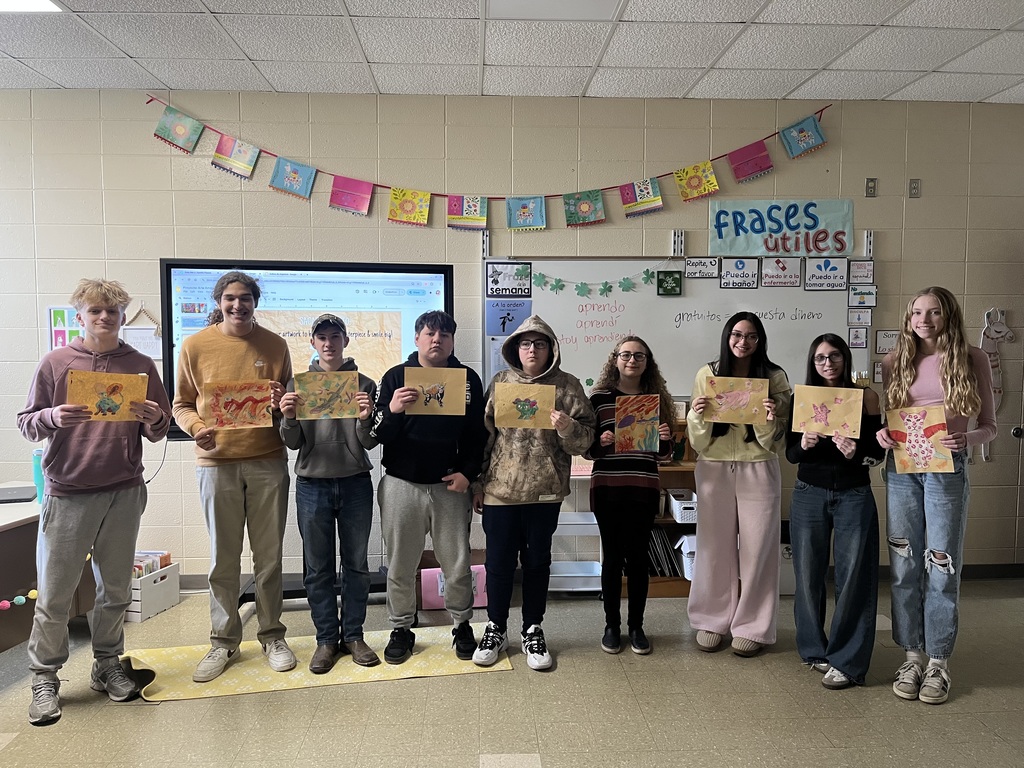Spanish II Students with Art Work