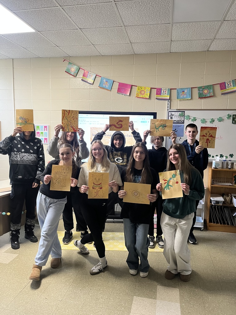 Spanish II Students with Art Work
