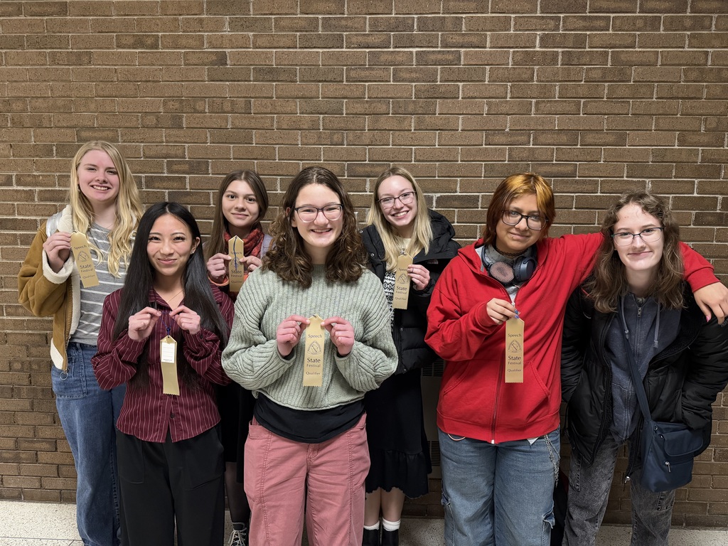 Members of the Sheboygan Falls High School Forensics team displaying their ribbons from the District Competition held at Oshkosh North High School.
