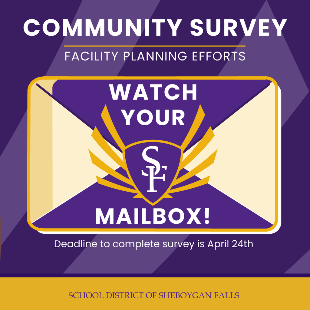 Community survey for facility planning efforts will be arriving in your mailbox the week of April 6th!  The deadline to complete the survey is April 24th.