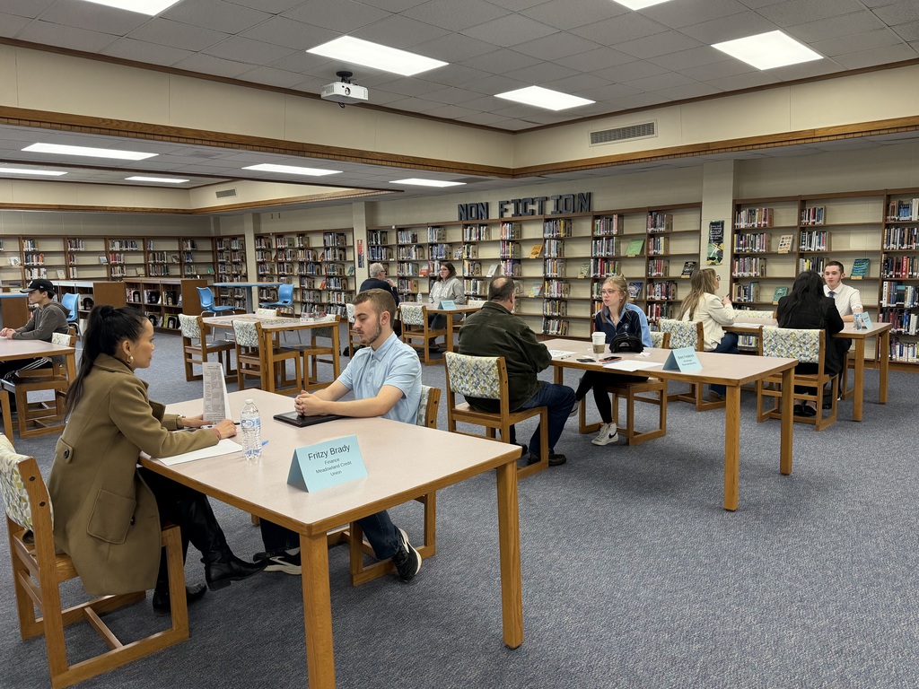 Sheboygan Falls High School Seniors completing mock interviews with local businesses.