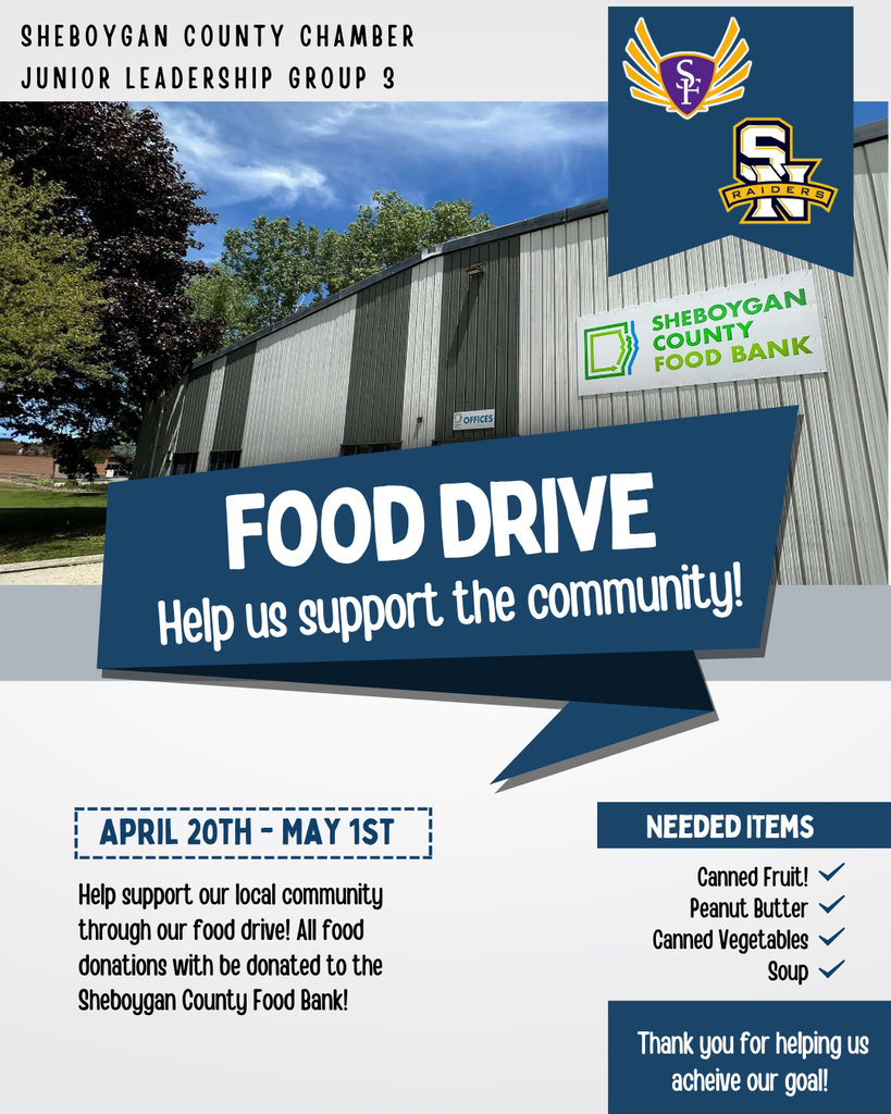 Starting next week! Support the Food Drive--items can be brought into the counseling offices. Go Falcons-supporting our Junior Leadership and the County Food bank! Items needed: Canned fruit, Peanut butter, Canned vegetables, Soup!