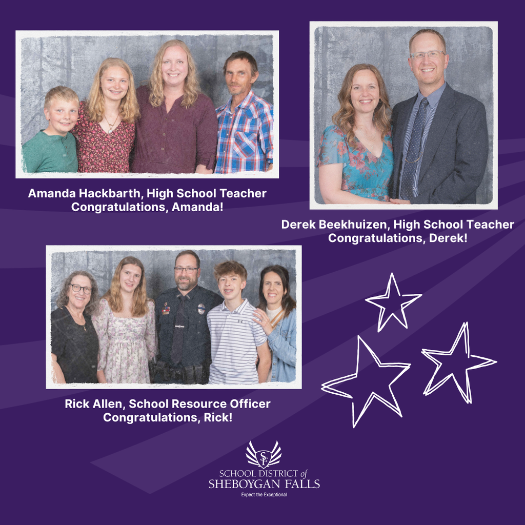 Congratulations to Amanda, Derek, and Rick, Eastern Wisconsin Excellence in Education Award recipients! We recognize your service and commitment to the SDSF students and community! Thank you!