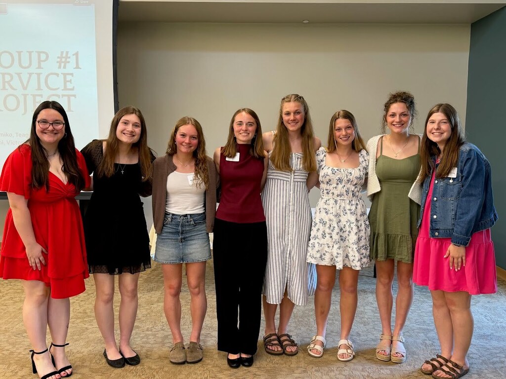 Image of eight Sheboygan Falls High School students who successfully completed the Sheboygan County Chamber of Commerce's Junior Leadership Academy