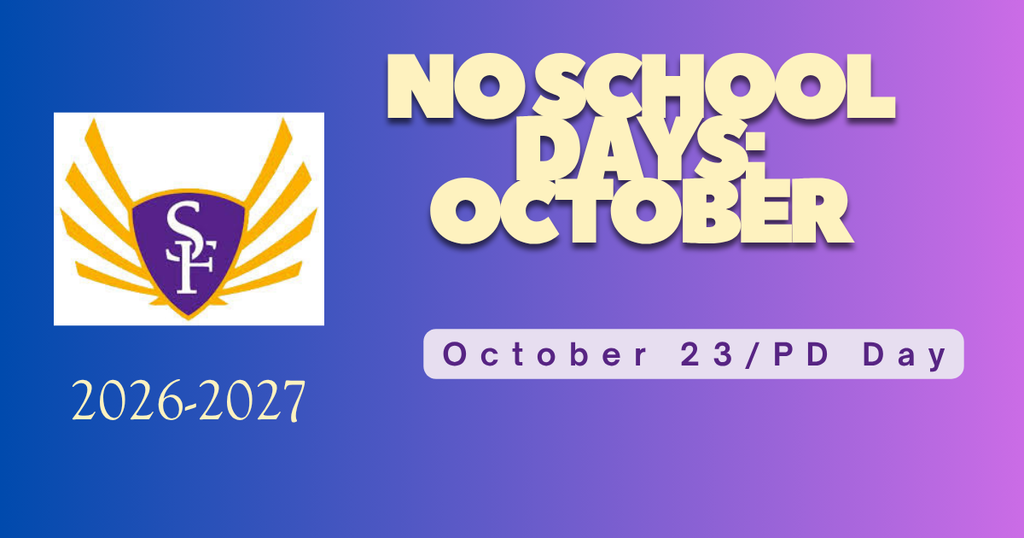 No School Days for October: October 23-PD Day.