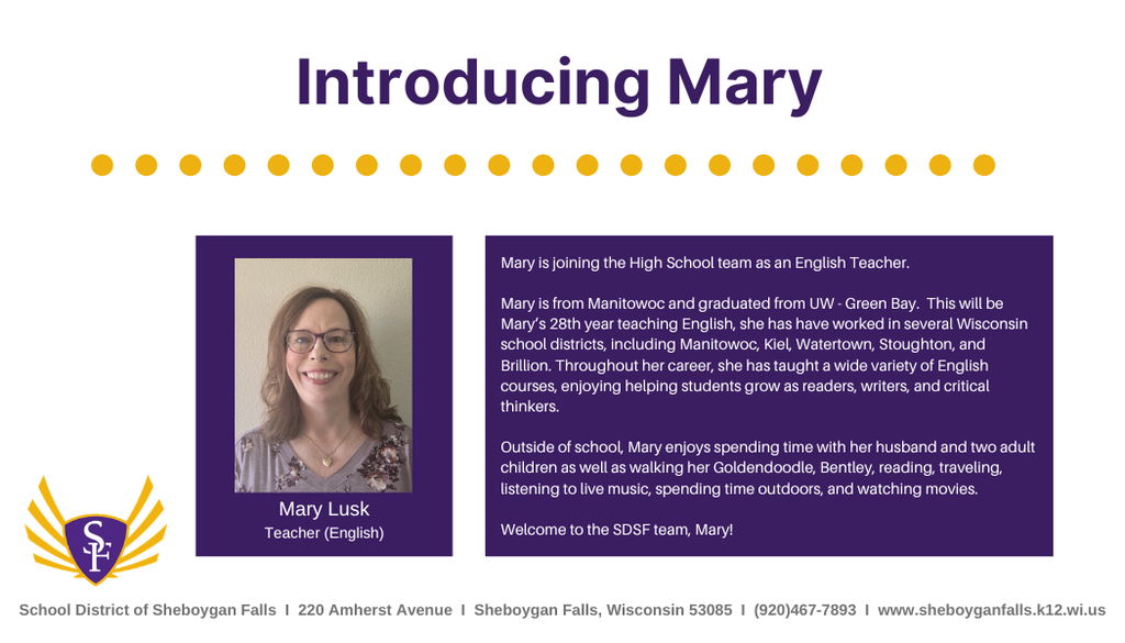 Join us in welcoming Mary to the SFHS team!