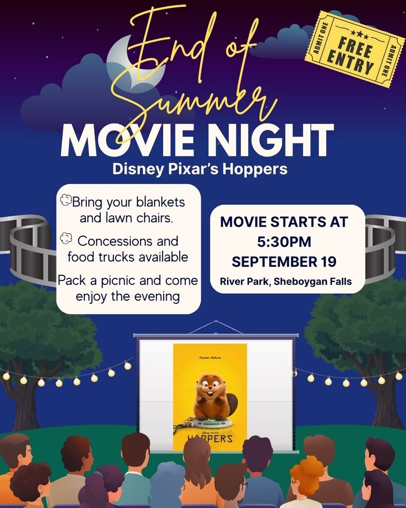 Free end of summer movie night at River Park. September 19, movie begins at 5:30pm. 