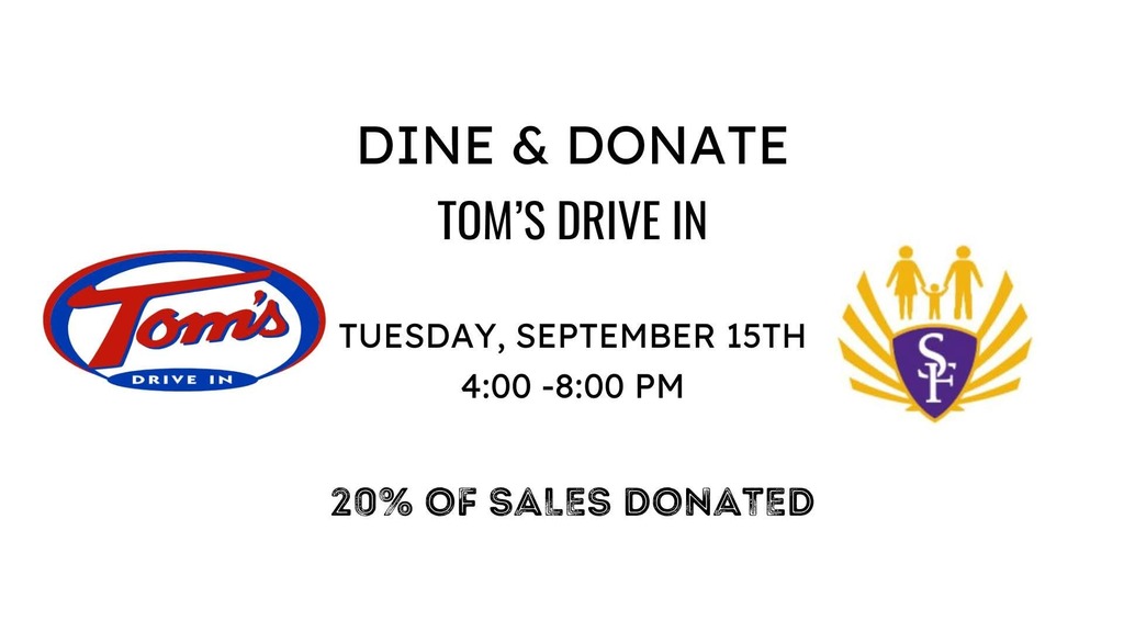Falcon Families' first dine & donate this school year will be at Tom's Drive In on Tuesday, September 15th from 4pm-8pm. Tom's has generously agreed to donate 20% of sales to our organization. Please show the event flyer or mention the fundraiser when ordering. Hope to see you there!