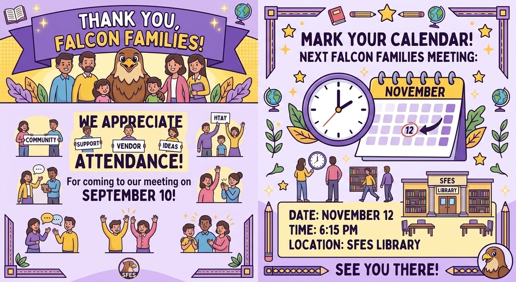 Big thanks to all of the Falcon Family PTO Members, Staff, and Parents that came last week to plan our 26-27 year!!