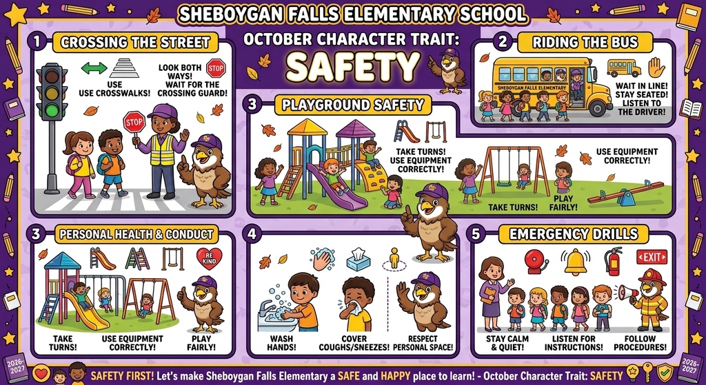 SFES Theme of October is Safety! Staff and Students practice how to be safe as part of our Falcon Way!